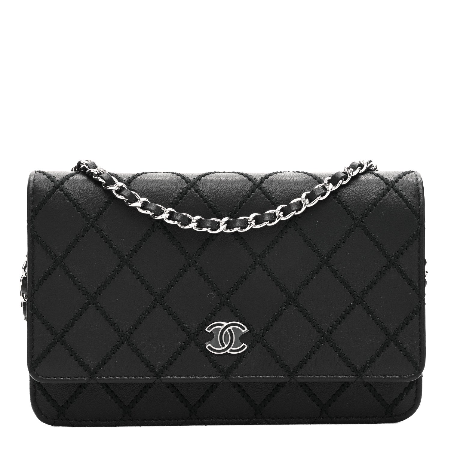 Chanel Calfskin Whipstitch Wallet On Chain WOC Black 1 of 7