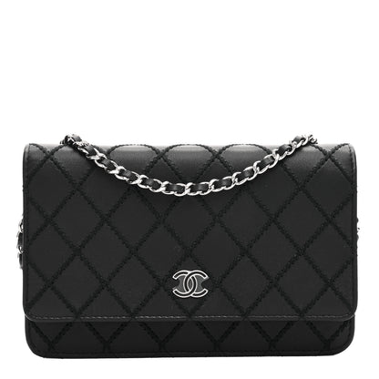 Chanel Calfskin Whipstitch Wallet On Chain WOC Black 1 of 7