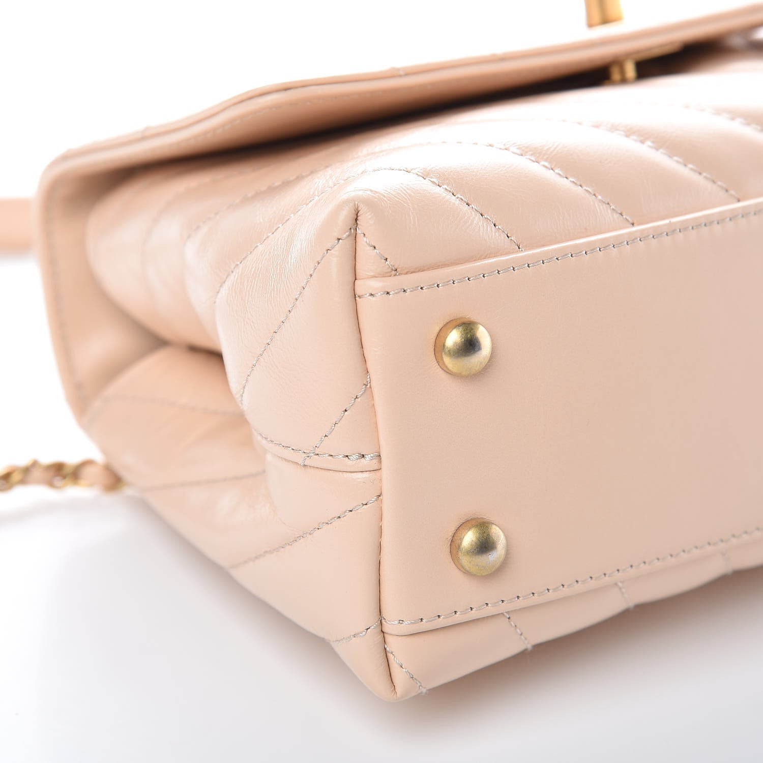 Chanel Calfskin Lizard Chevron Quilted Mini Coco Handle Flap Beige 9 of 11