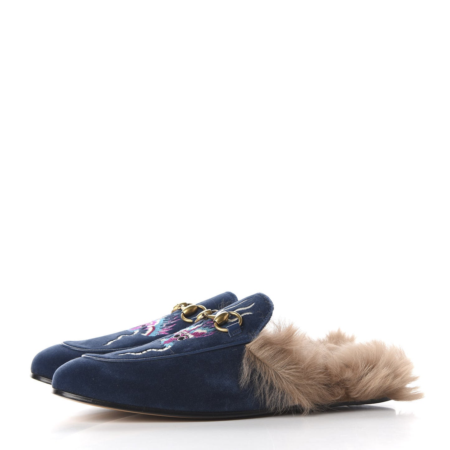 Velvet Fur Dragon Embroidered Mens Princetown Slippers 6 Zaffre Dark Zaffre