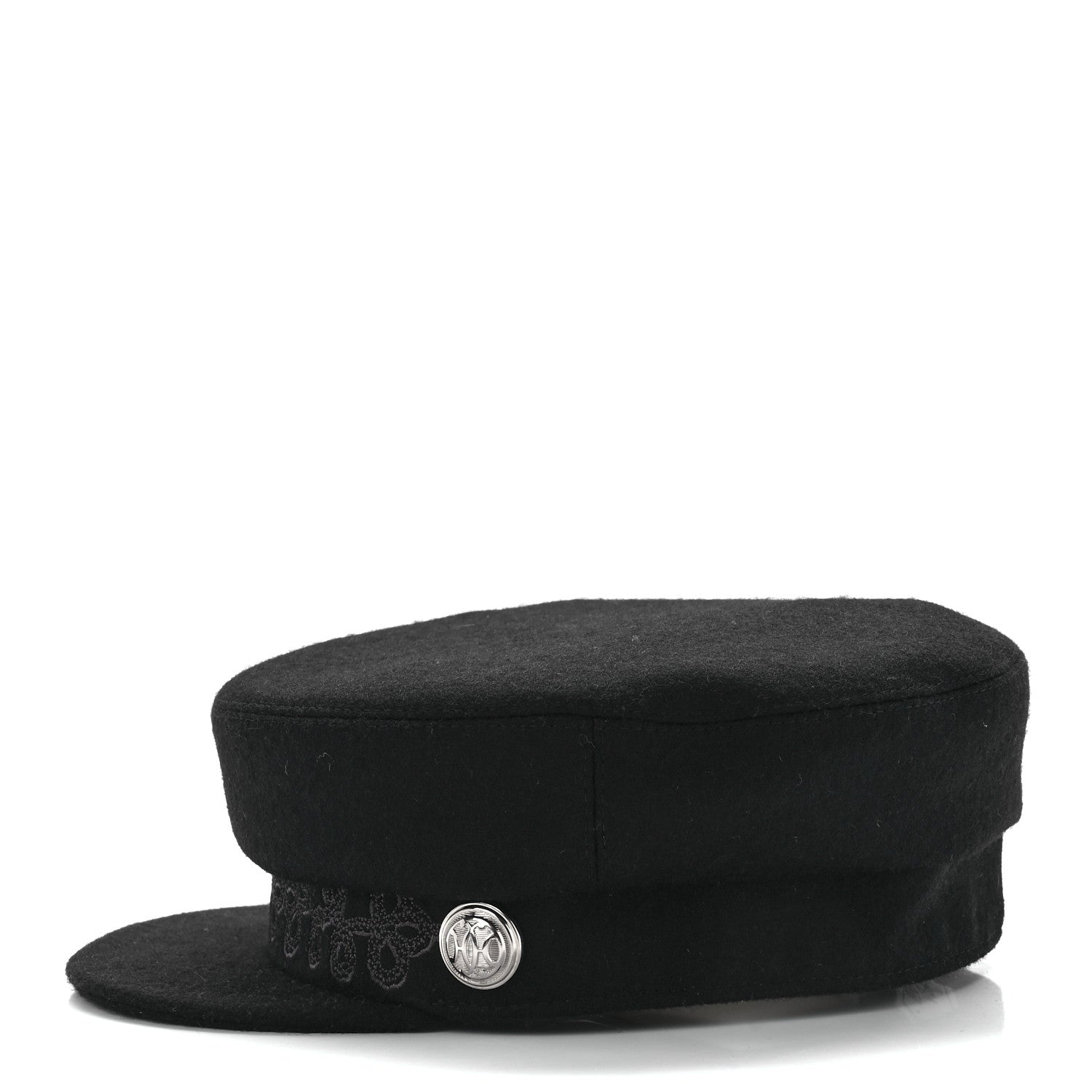 Hermes Wool Flannel Embroidered Womens Cabourg En Finesse Cap 57 Black 3 of 8