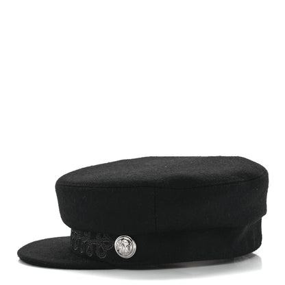 Hermes Wool Flannel Embroidered Womens Cabourg En Finesse Cap 57 Black 3 of 8