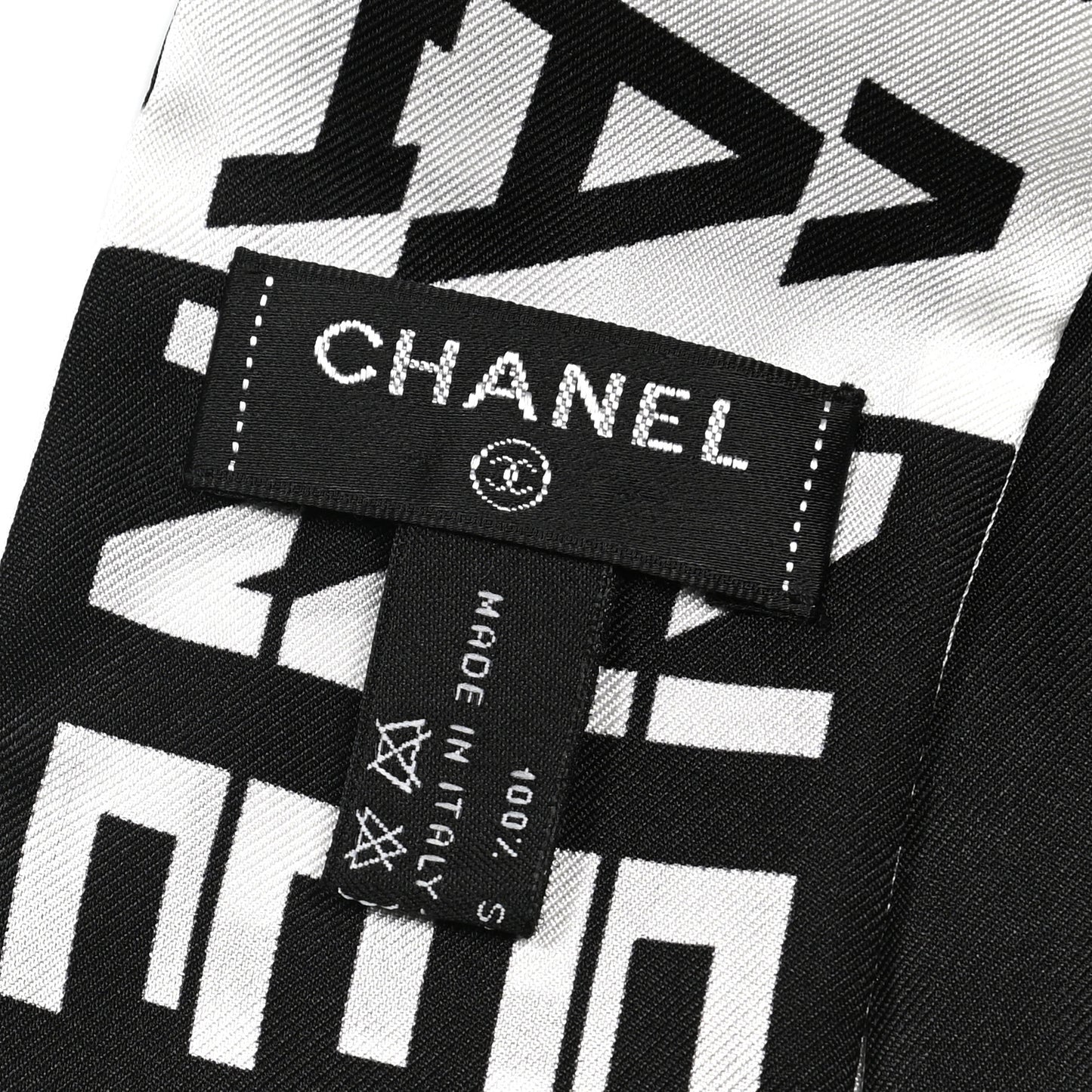 Silk Logo Slim Bandeau Scarf Black White