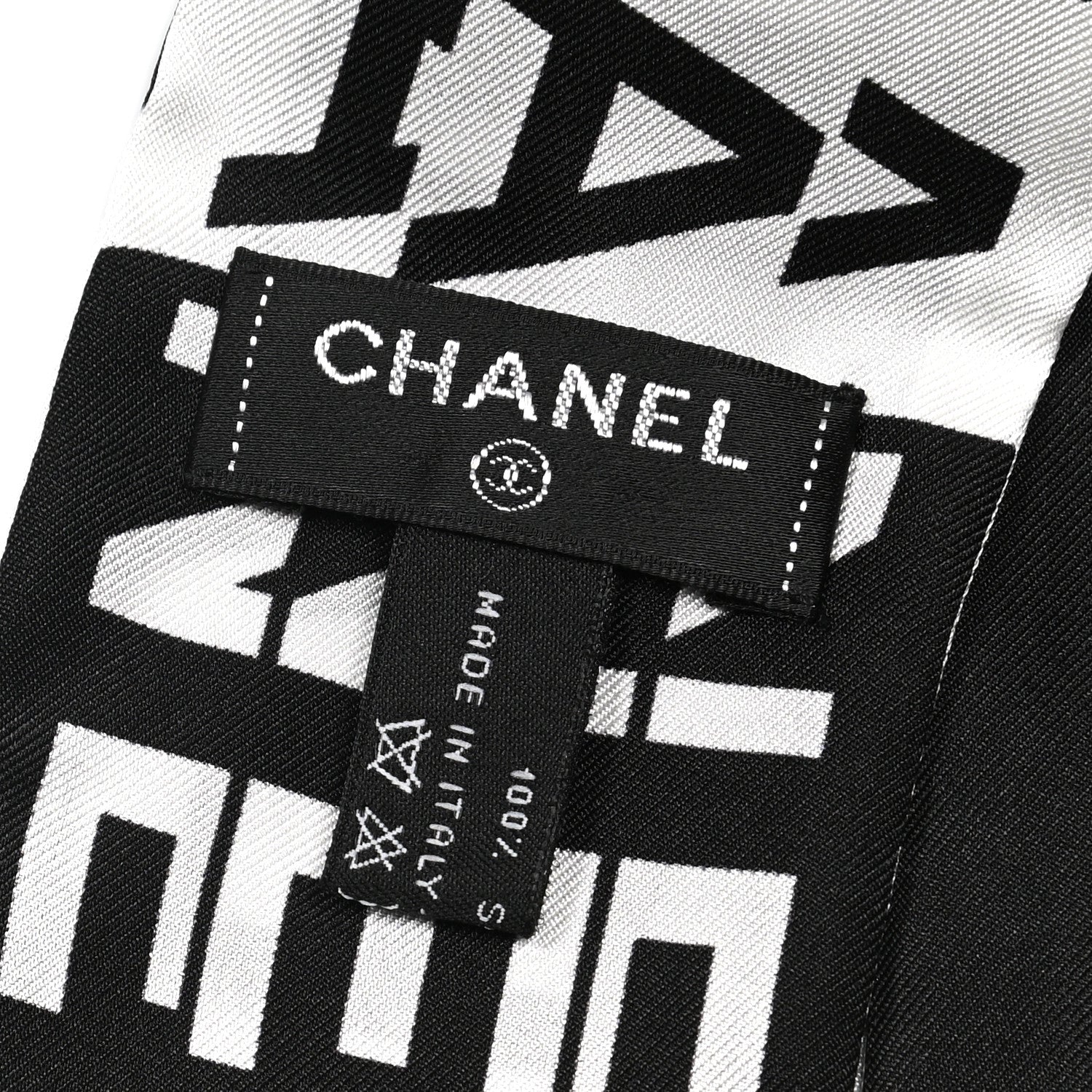 Chanel Silk Logo Slim Bandeau Scarf Black White 3 of 3