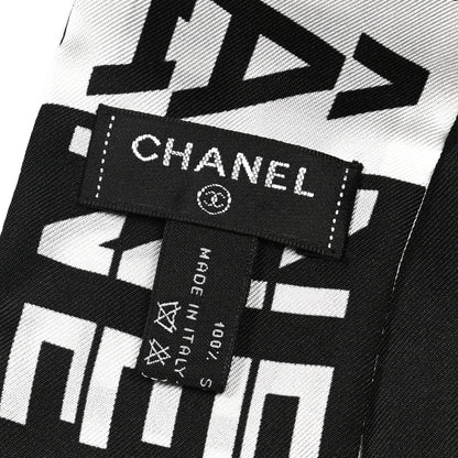 Chanel Silk Logo Slim Bandeau Scarf Black White 3 of 3