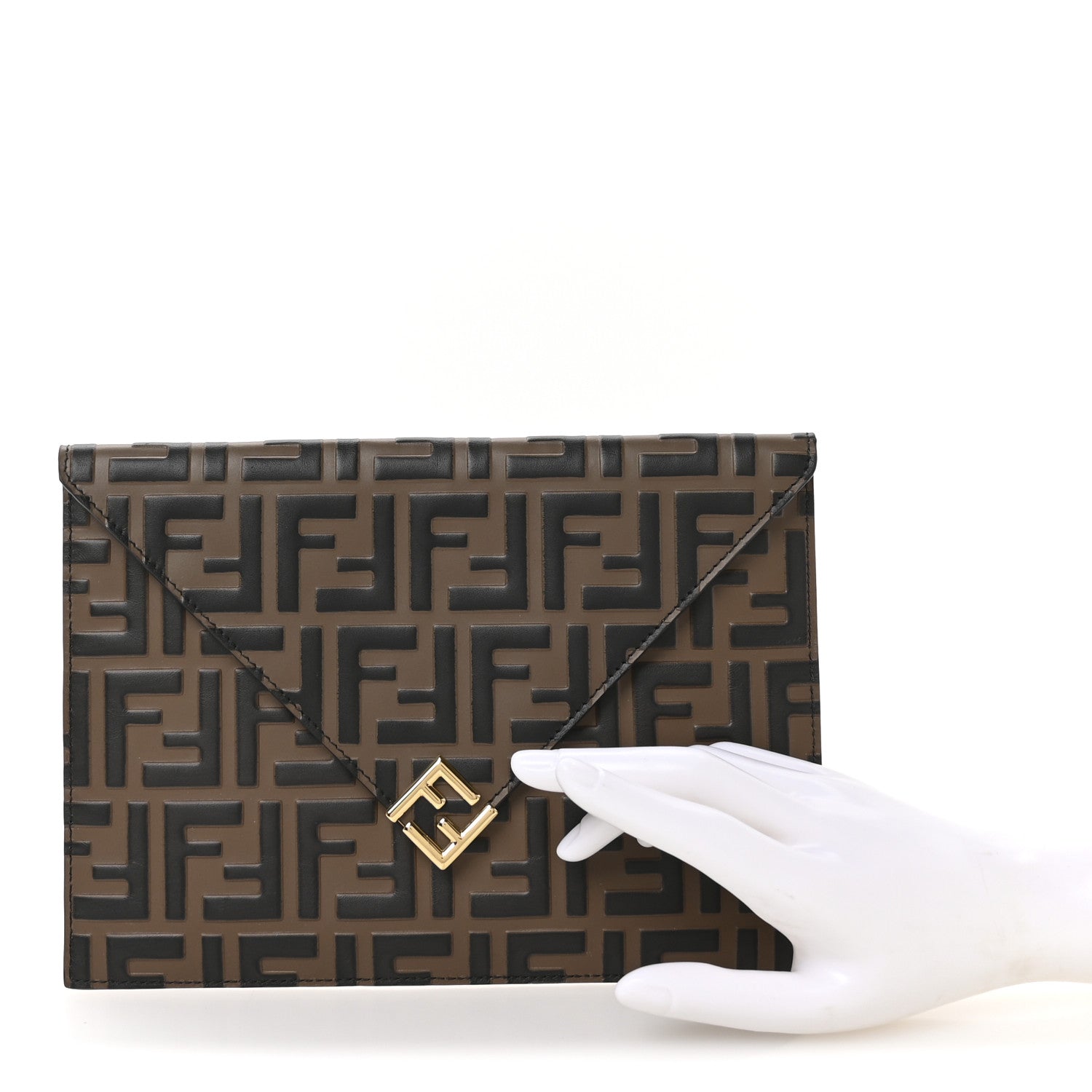 Fendi Vitello Ceylon Bi-Color FF 1974 Embossed FF Diamonds Flat Envelope Pouch Maya Black 2 of 8