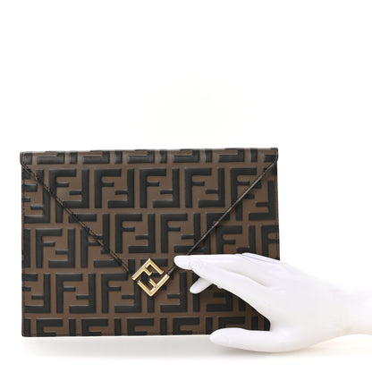 Fendi Vitello Ceylon Bi-Color FF 1974 Embossed FF Diamonds Flat Envelope Pouch Maya Black 2 of 8