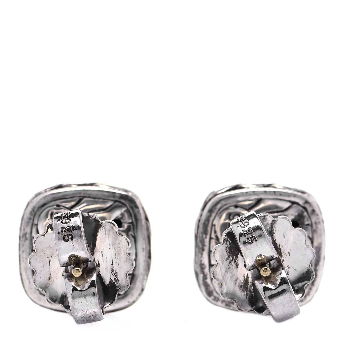 Sterling Silver 22K Yellow Gold Classic Chain Square Hammered Stud Earrings