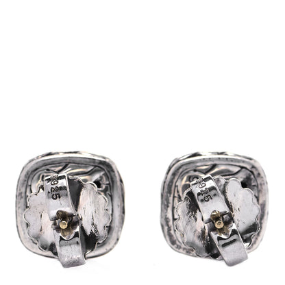 John Hardy Sterling Silver 22K Yellow Gold Classic Chain Square Hammered Stud Earrings 3 of 5