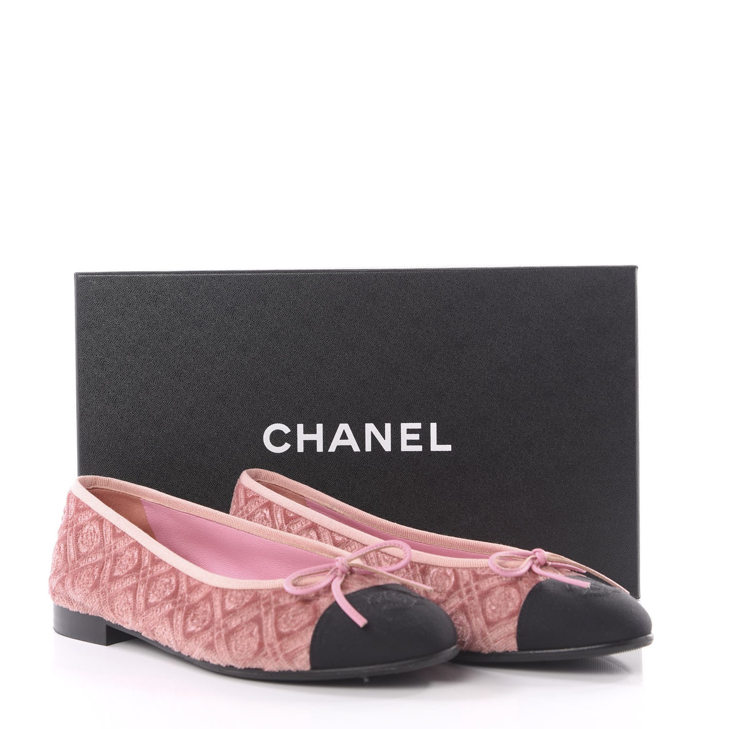 Chanel Velvet Grosgrain Cap Toe Ballerina Flats 37 Pink Black 10 of 10