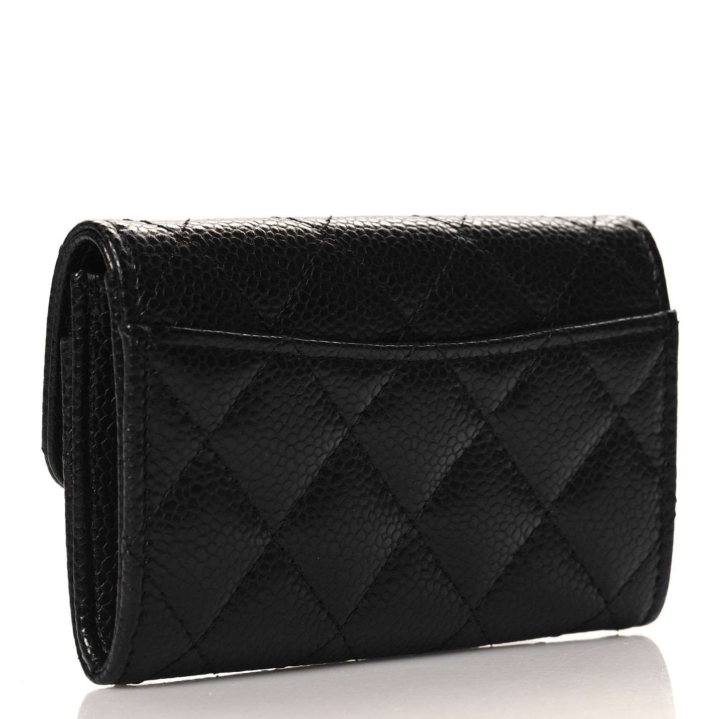 Caviar Quilted Flap Card Holder Wallet Black