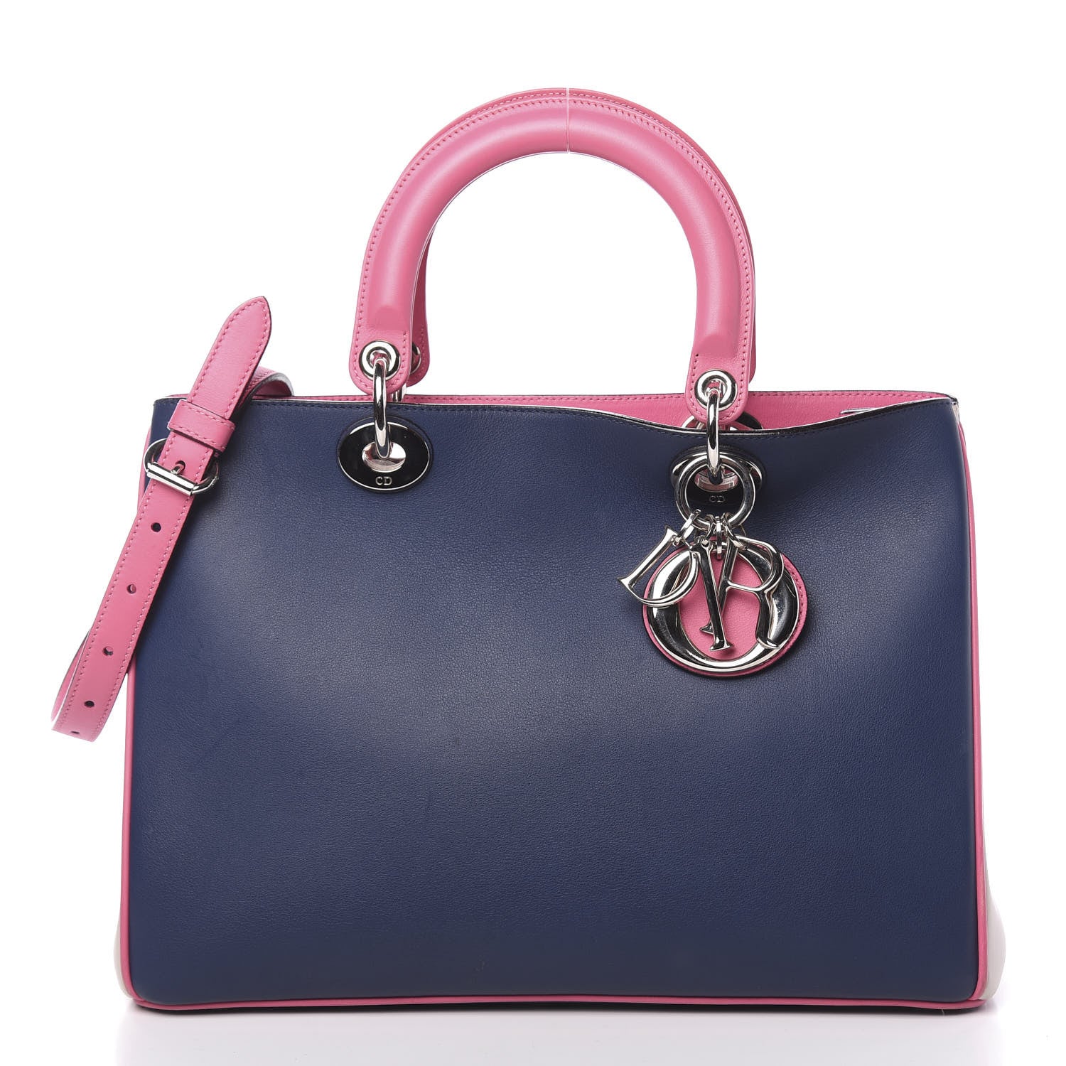 Christian Dior Smooth Calfskin Medium Tri-Color Diorissimo Bag Navy Pink 3 of 11