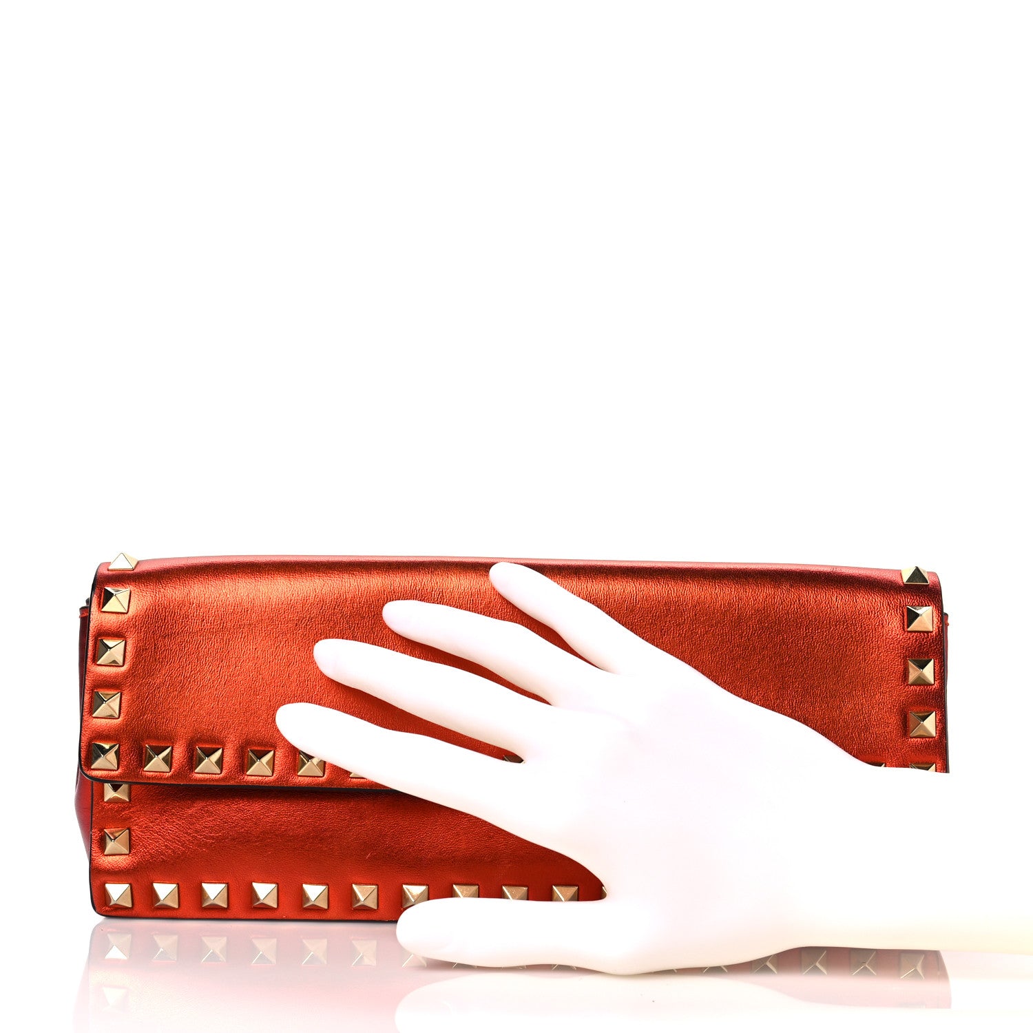 Valentino Garavani Metallic Nappa Rockstud Bangle Clutch Red 2 of 8