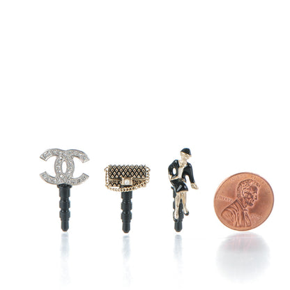 Chanel Enamel Crystal CC Phone Charms Black Gold 2 of 6