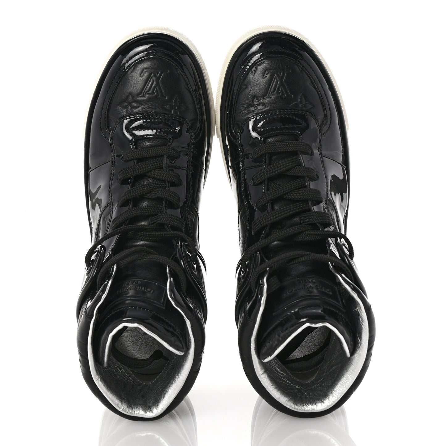 Patent Calfskin Monogram High Top Sneakers 36 Black