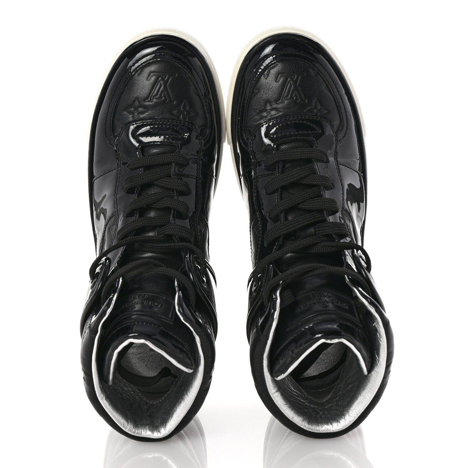 Louis Vuitton Patent Calfskin Monogram High Top Sneakers 36 Black 2 of 10