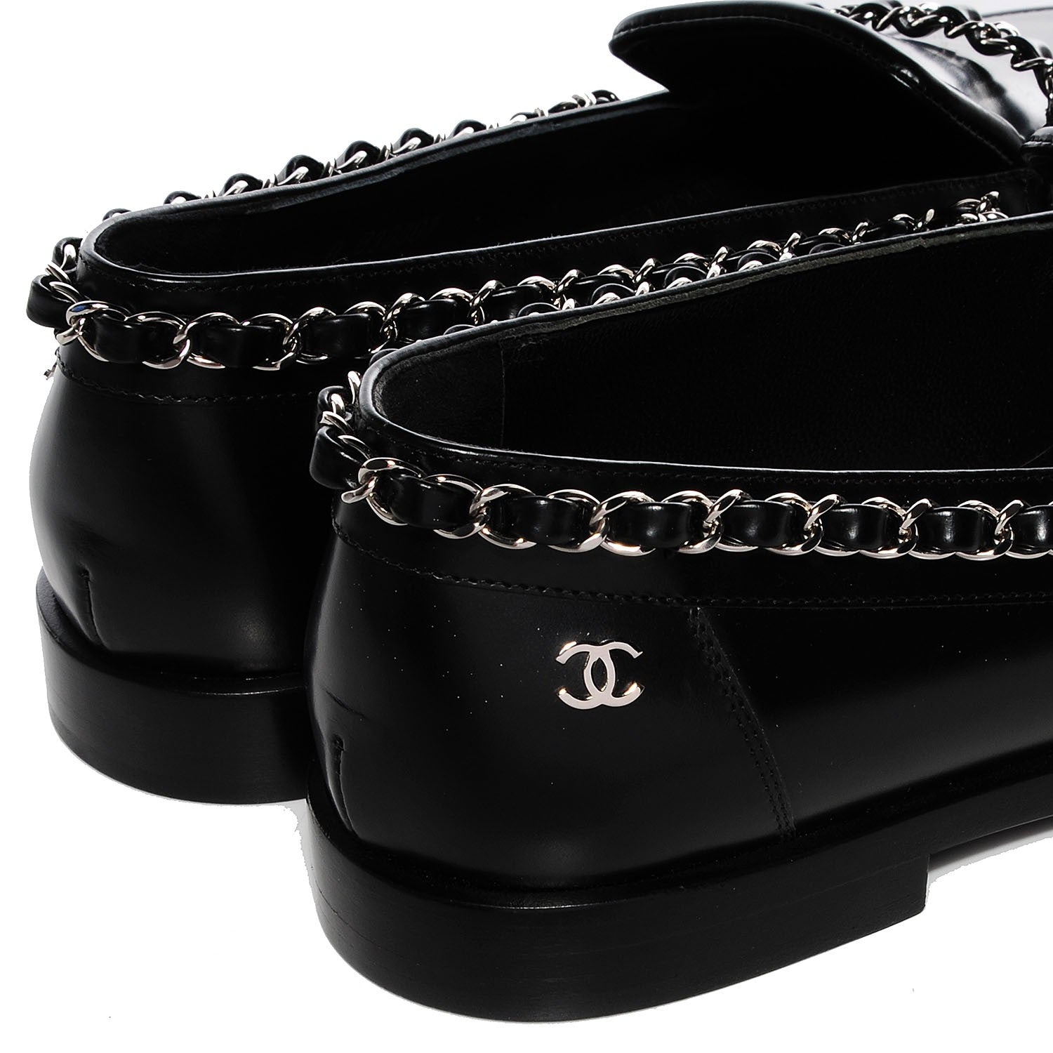 Chanel Leather Chain Loafers 36.5 Black 6 of 10