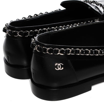 Chanel Leather Chain Loafers 36.5 Black 6 of 10