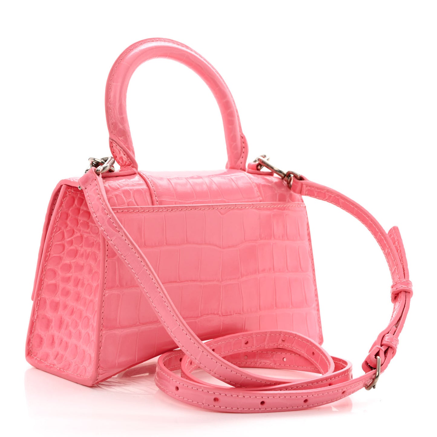 Shiny Calfskin Crocodile Embossed Hourglass Top Handle Bag XS Sweet Pink