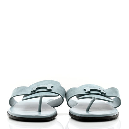 Hermes Suede Goatskin Womens Galerie Sandals 38.5 Bleu Pinede 2 of 10