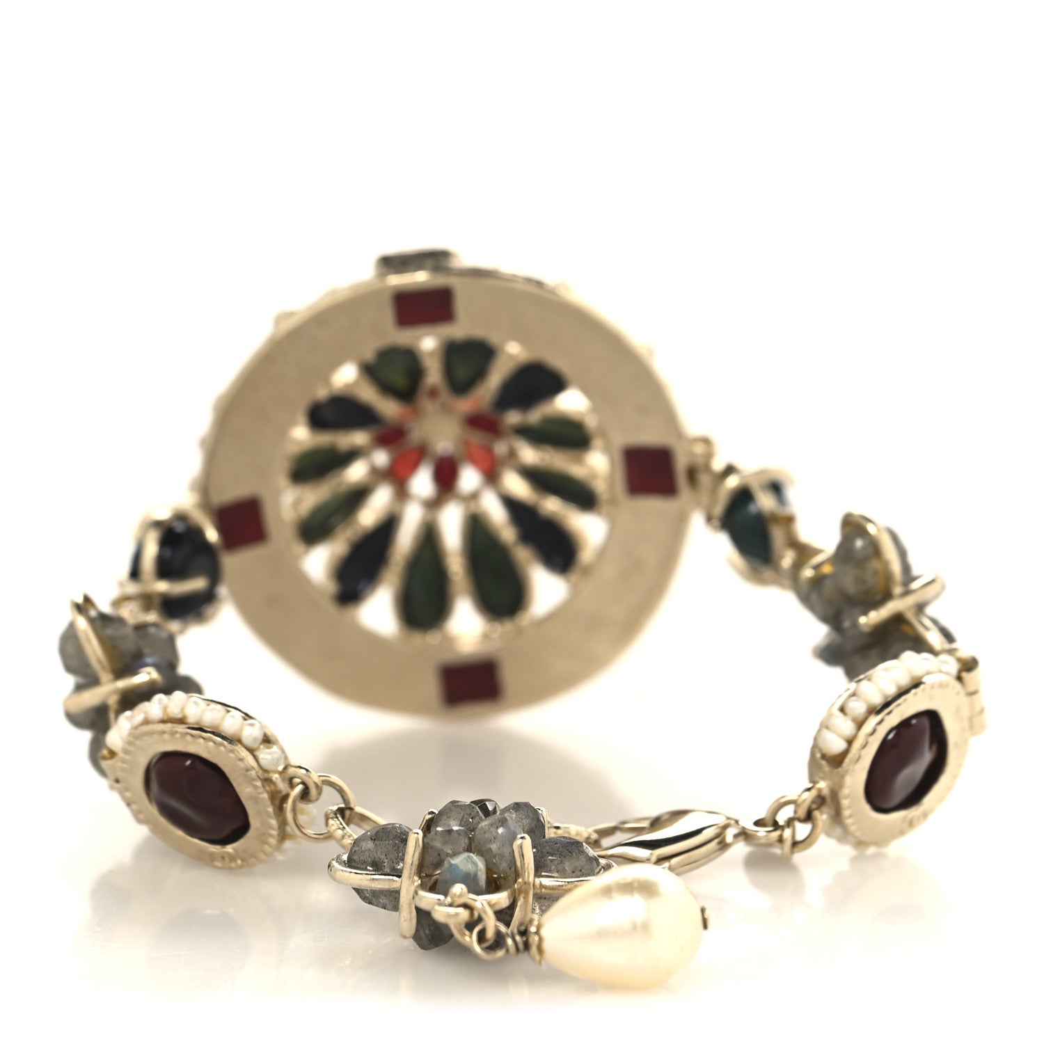 Chanel Resin Pearl Gripoix Poured Glass Bracelet Gold Multicolor 3 of 5