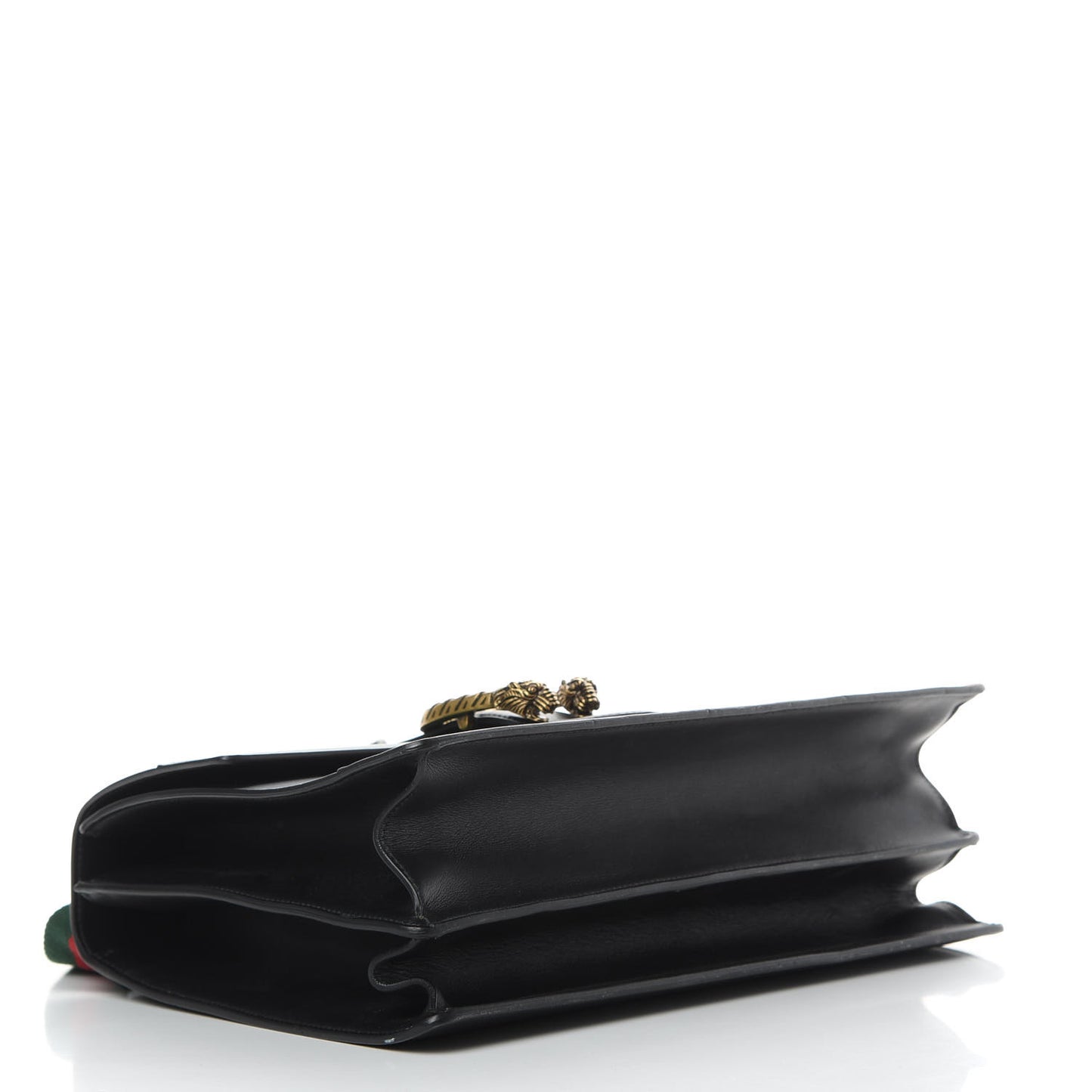 Calfskin Bamboo Web Large Dionysus Top Handle Bag Black Bright Evergreen Hibiscus Red