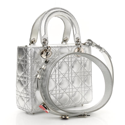Christian Dior Metallic Grained Calfskin Cannage Small Lucky Badges My Lady Dior Silver 3 of 15