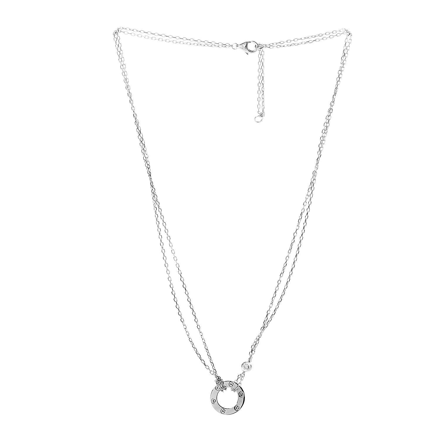 Cartier 18K White Gold 2 Diamond LOVE Necklace 3 of 6