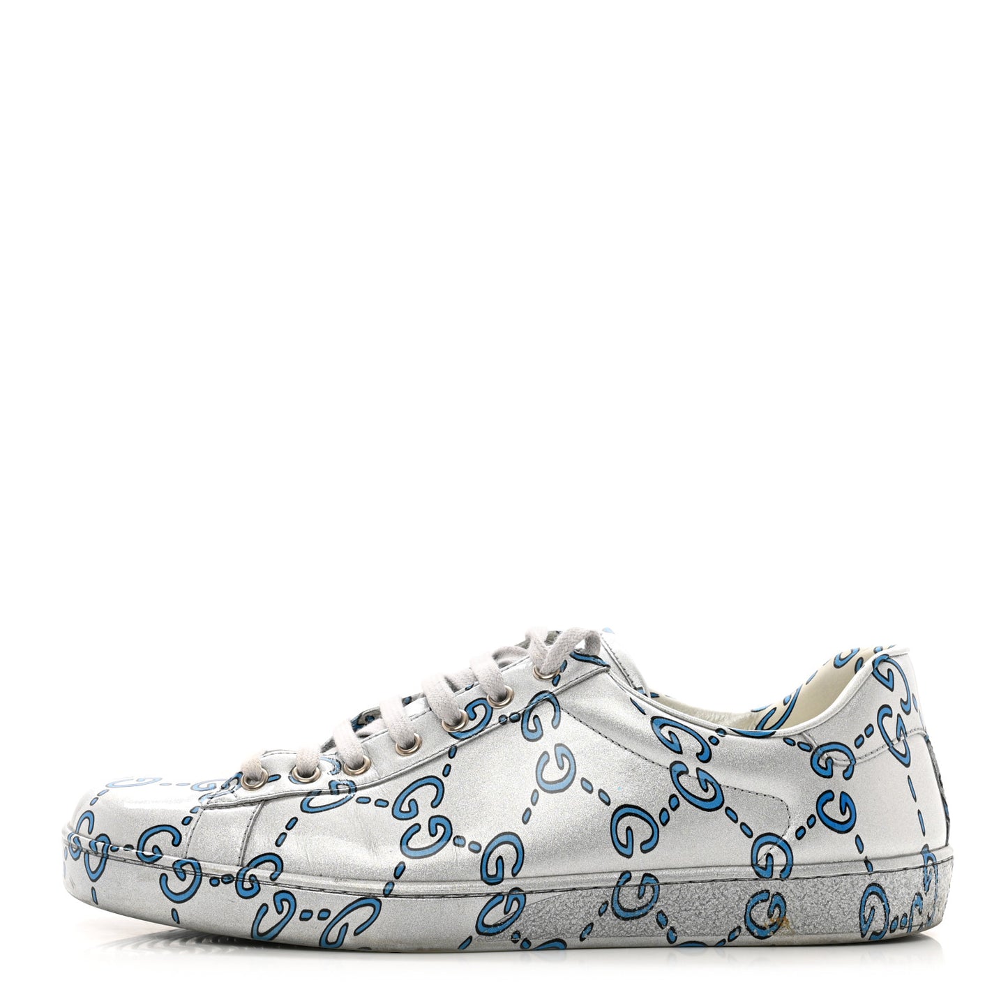 Miro Rubber Wax GucciGhost Print Mens New Ace Sneakers 10 Silver