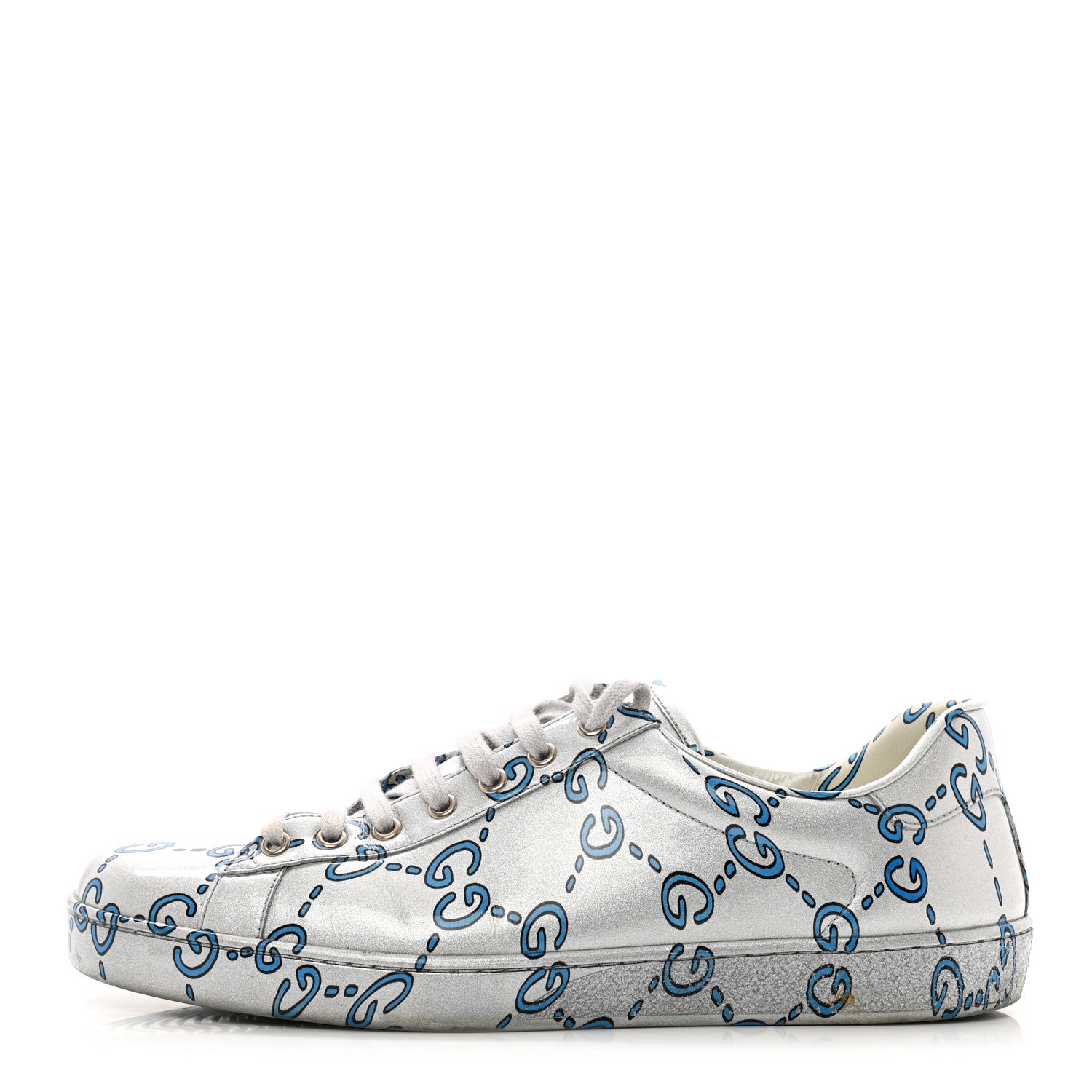 Gucci Miro Rubber Wax GucciGhost Print Mens New Ace Sneakers 10 Silver 1 of 9