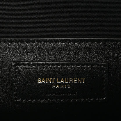 Saint Laurent Shiny Calfskin Crocodile Embossed Manhattan Baguette Black 6 of 10