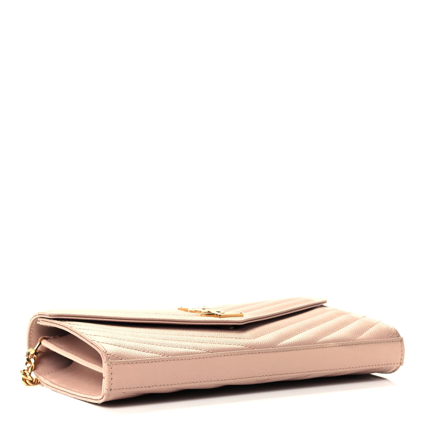 Saint Laurent Grain De Poudre Matelasse Chevron Monogram Chain Wallet Pale Pink 4 of 12