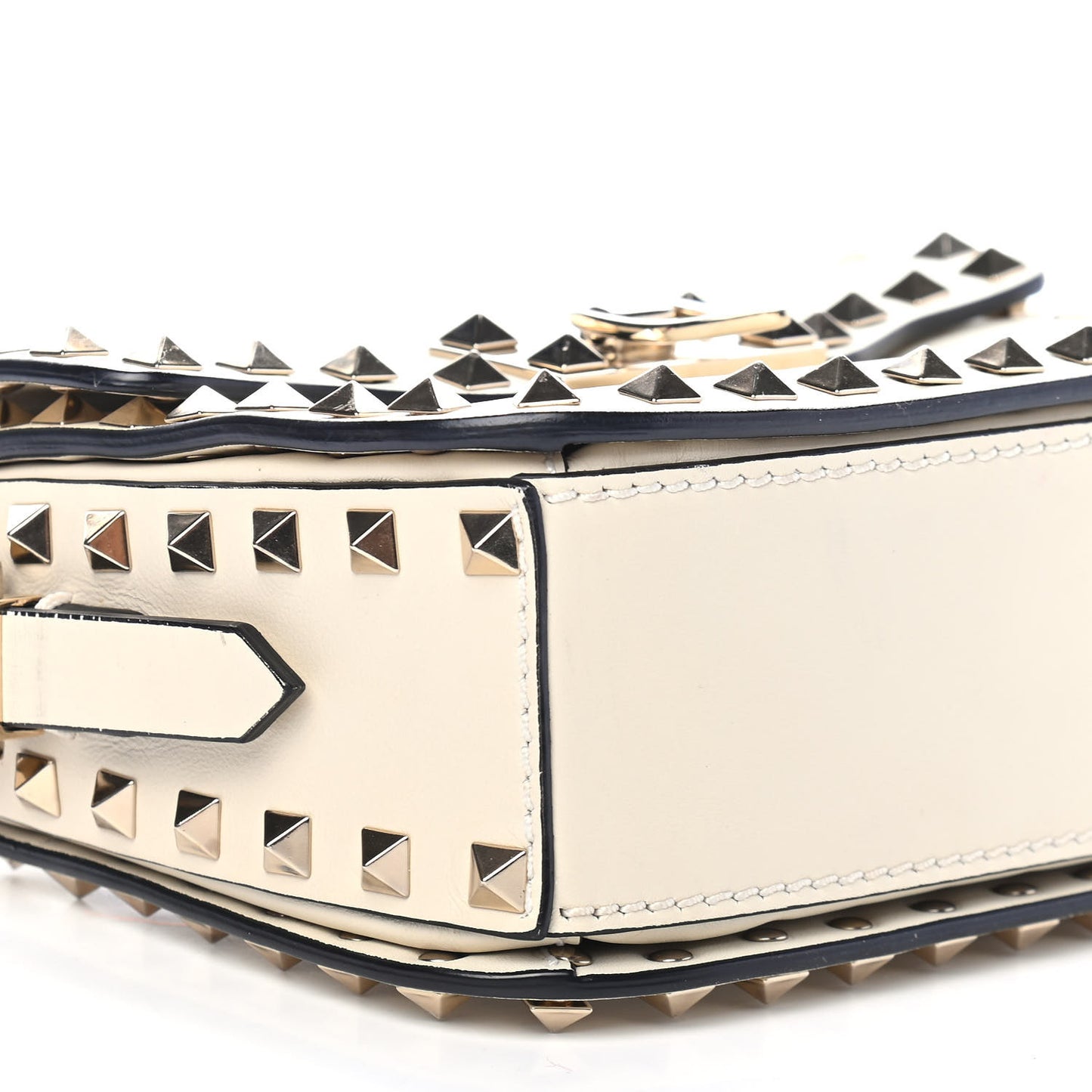 Vitello Small Rockstud Flap Saddle Bag Ivory