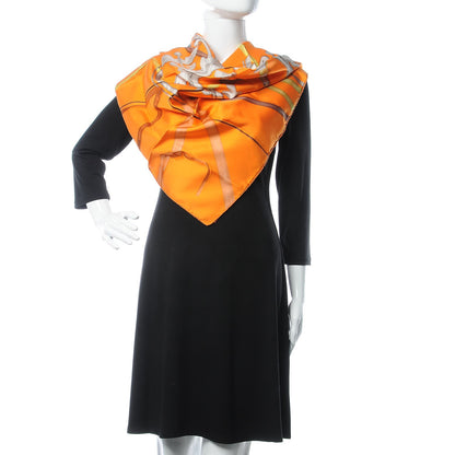Hermes Silk Attrape Tes Reves Scarf 90 Orange Vif Cognac Taupe 2 of 6