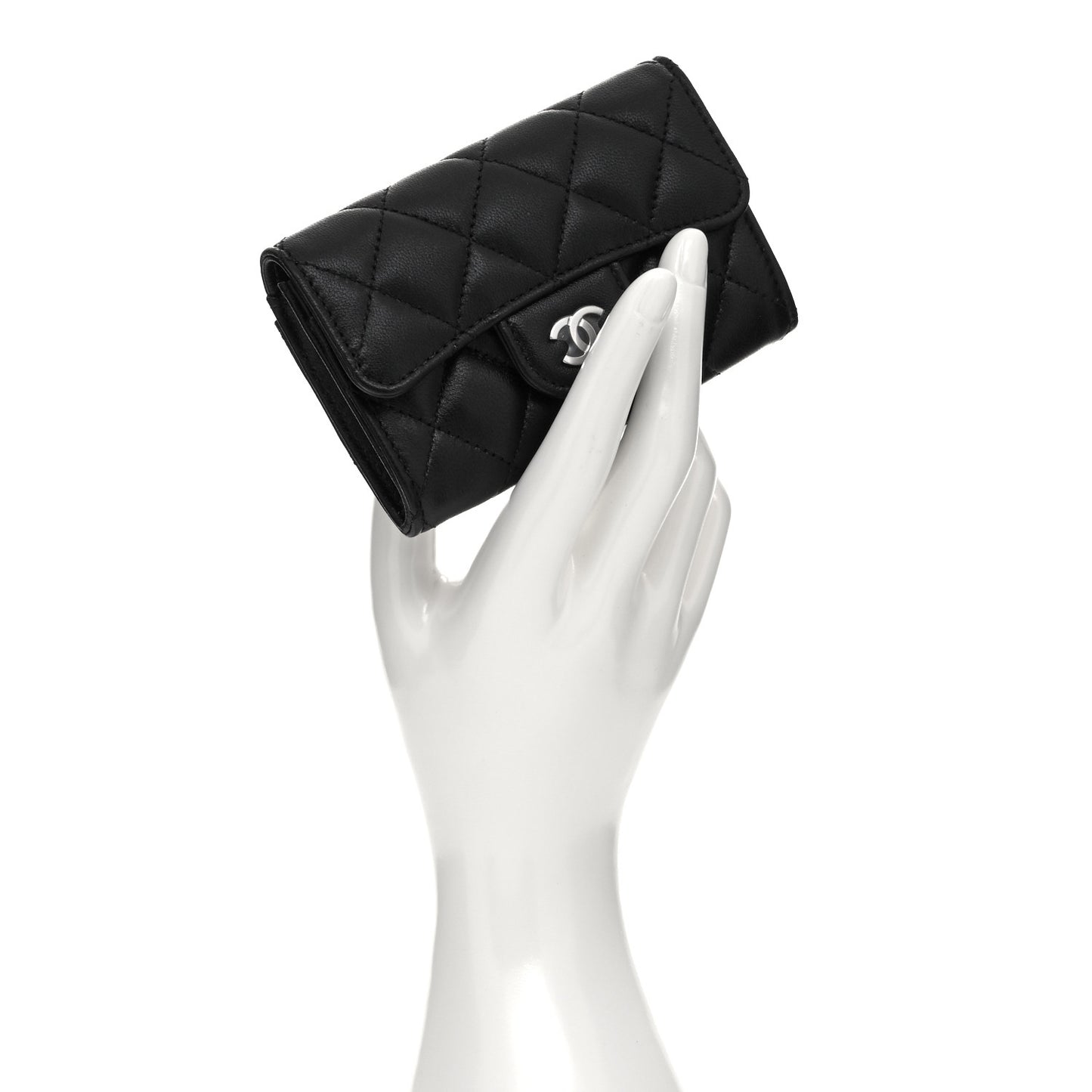 Lambskin Quilted Flap Card Holder Wallet Black
