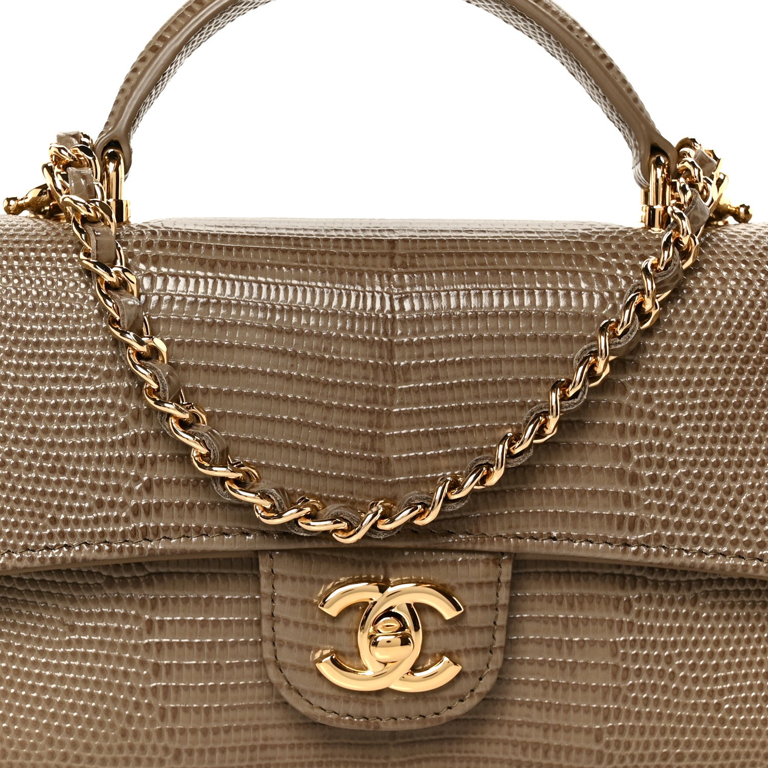 Chanel Calfskin Lizard Embossed Clutch With Chain Dark Khaki Dark Khaki 9 of 12