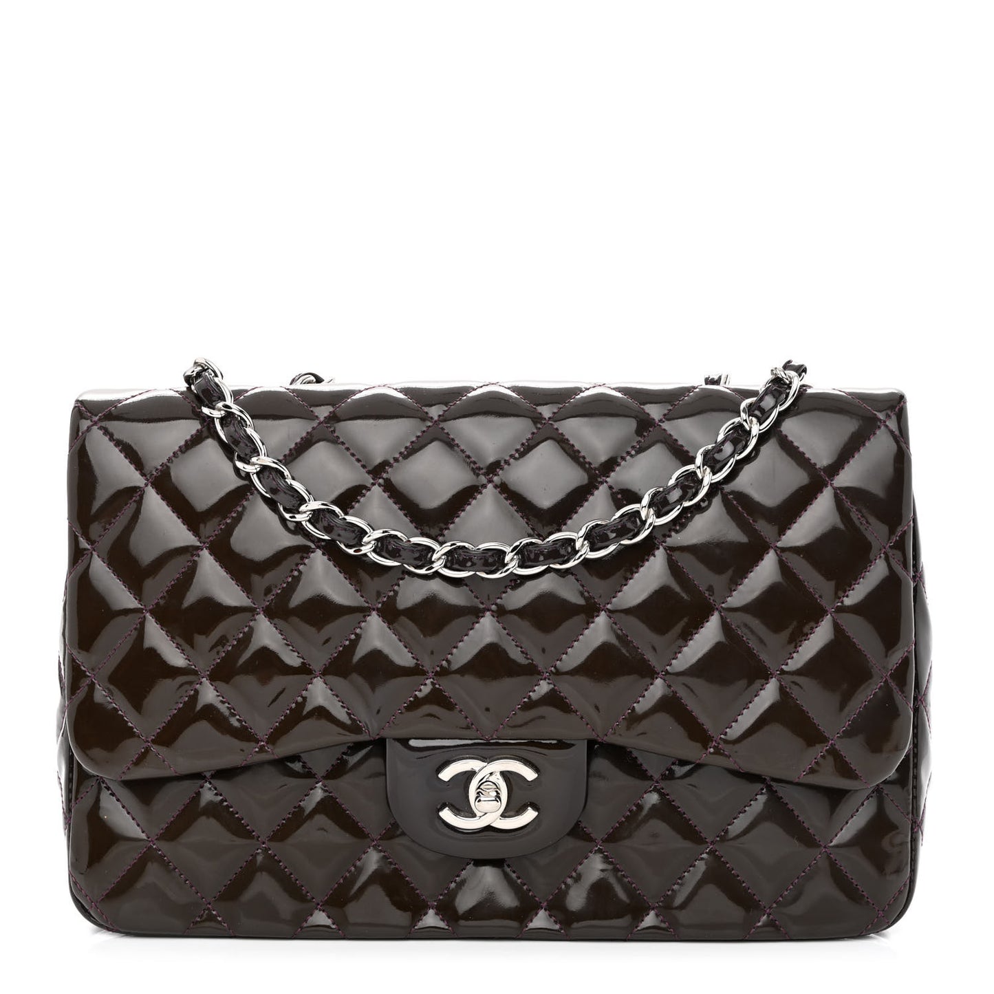 Patent Quilted Jumbo Single Flap Dark Purple