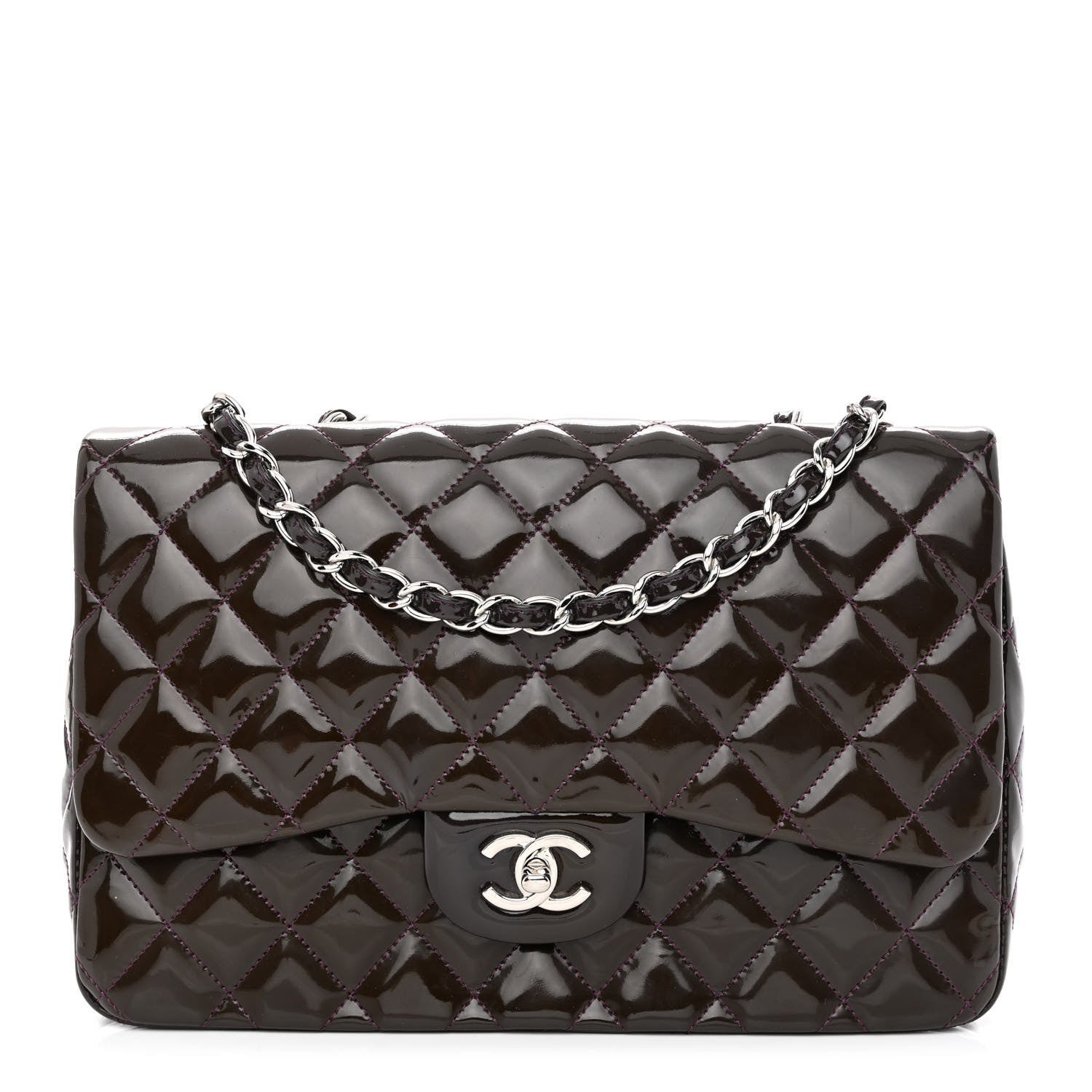 Chanel Patent Quilted Jumbo Single Flap Dark Purple 1 of 10