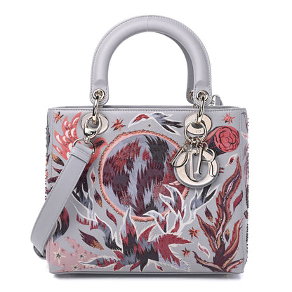 Christian Dior Calfskin Beaded Printed Medium Lady Dior Light Grey Multicolor 1 of 5