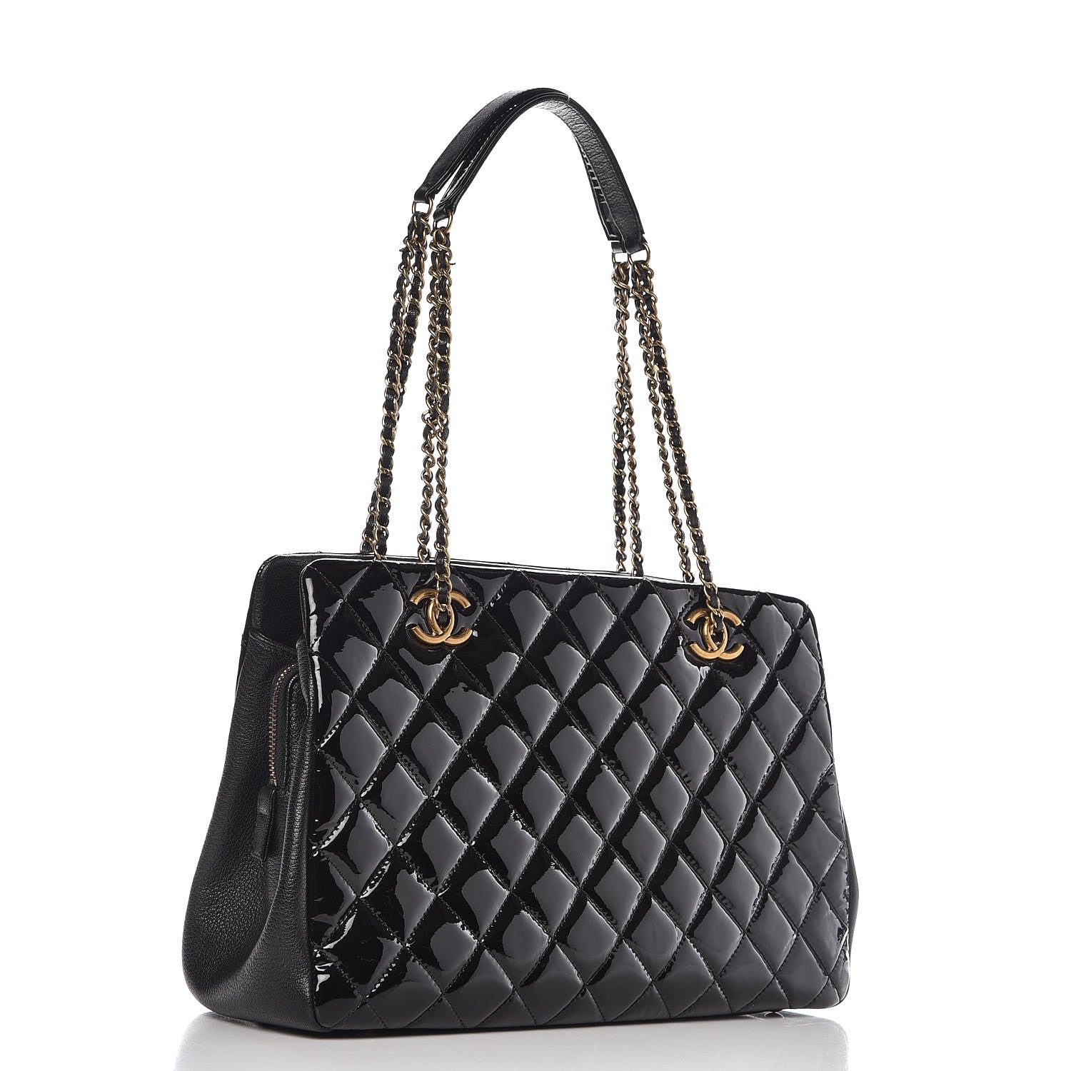 Chanel Patent Goatskin Quilted Small CC Eyelet Tote Black 3 of 11