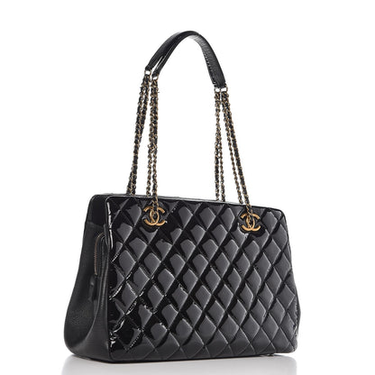 Chanel Patent Goatskin Quilted Small CC Eyelet Tote Black 3 of 11