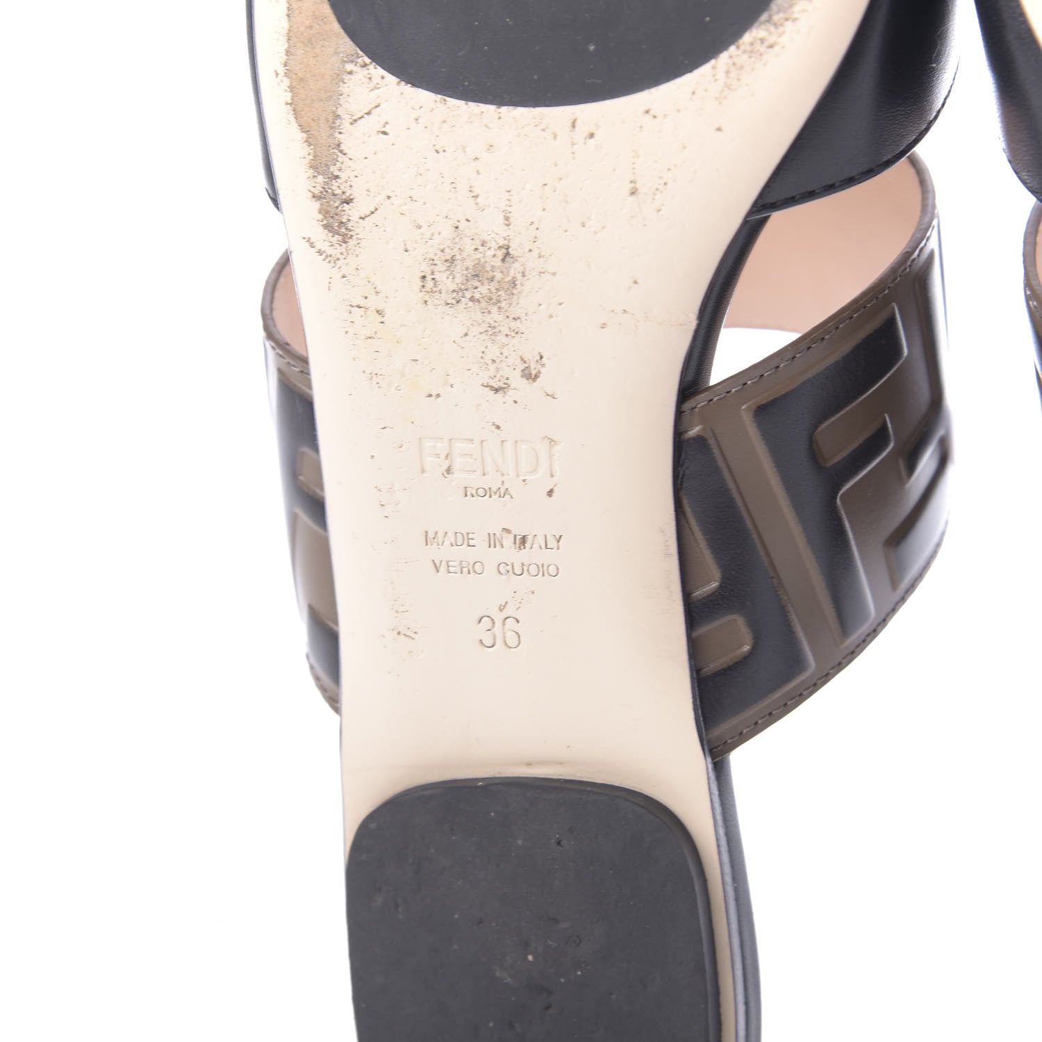 Fendi Vitello FF Embossed Buckle Flat Mules 36 Maya Black 8 of 11