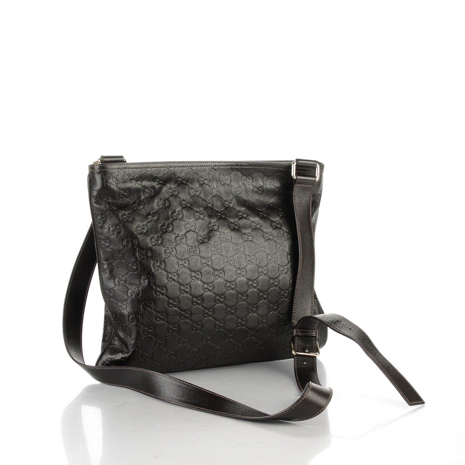 Gucci Guccissima Medium Flat Messenger Bag Dark Brown 3 of 7