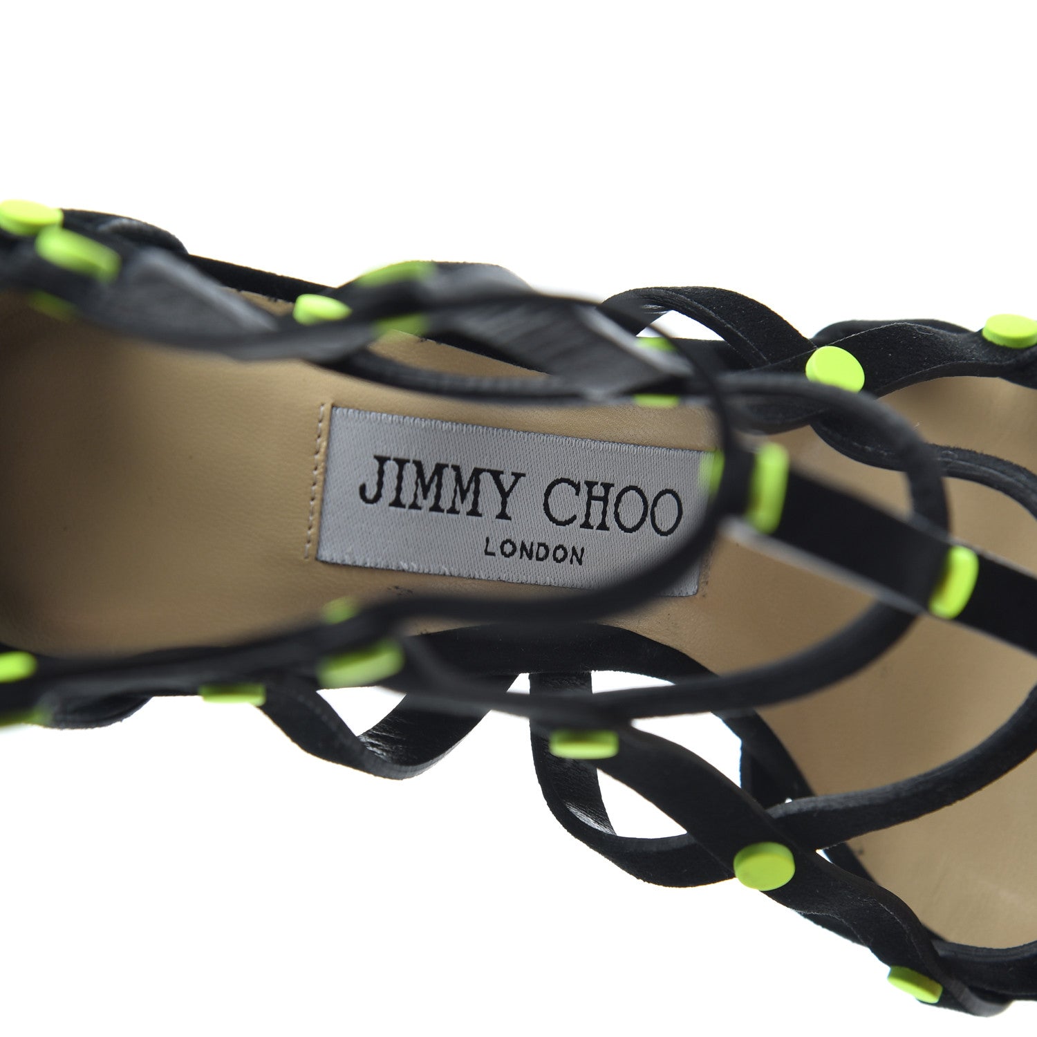Jimmy Choo Suede Neon Studded Tina 100 Sandals 35.5 Black 6 of 10