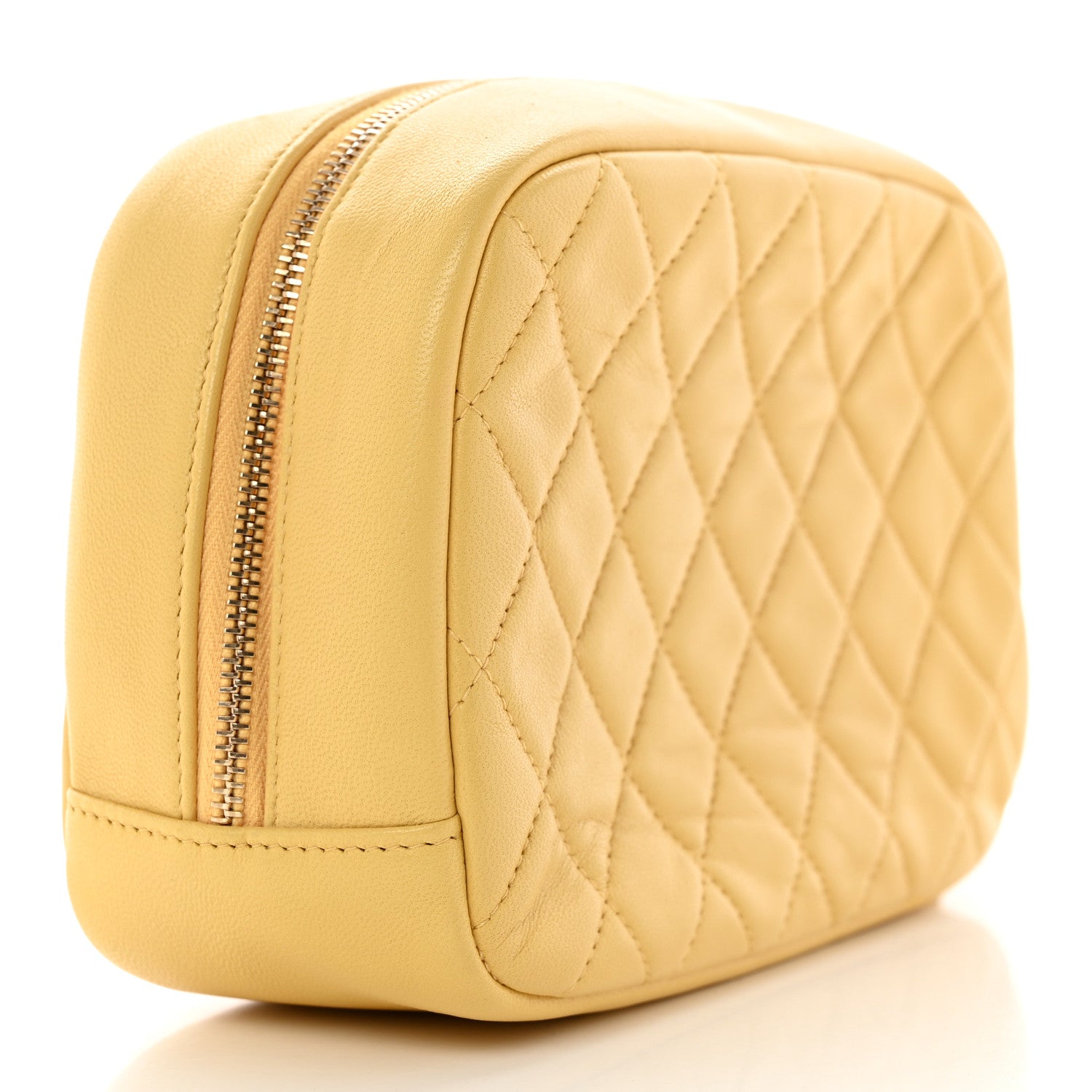 Chanel Lambskin Quilted Curvy Pouch Cosmetic Case Yellow 3 of 9