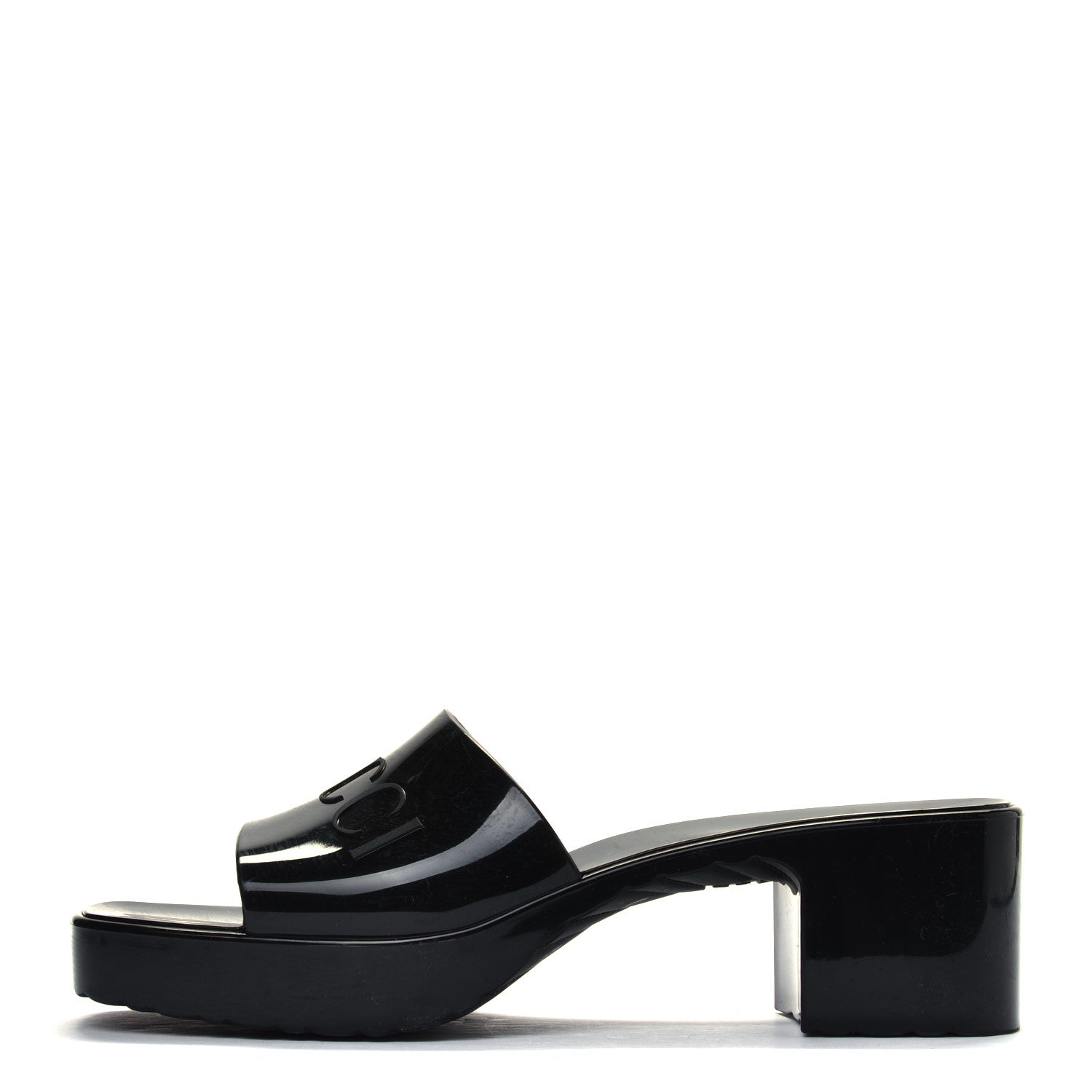 Gucci Rubber Gucci Logo Womens Platform 20/60mm Slide Sandals 39 Black 1 of 4