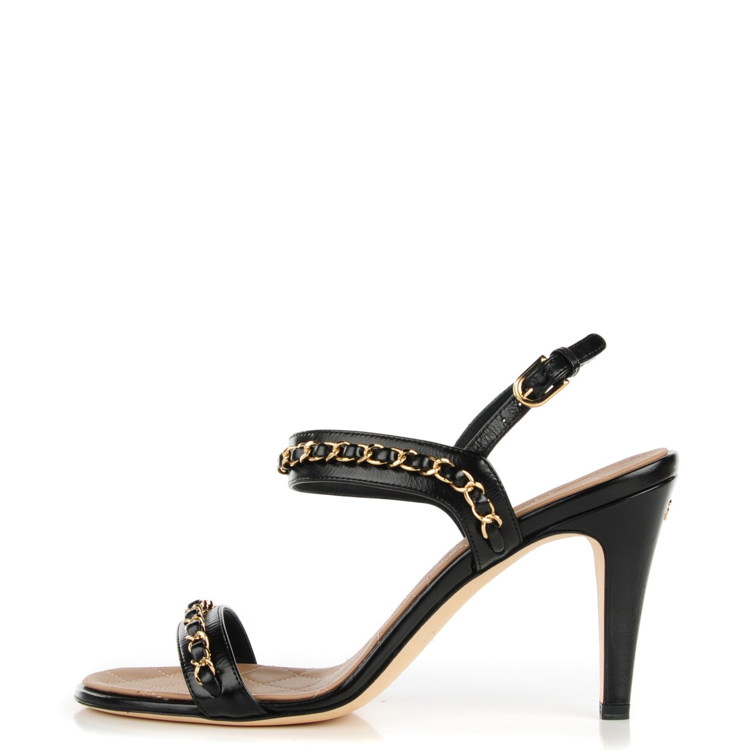 Chanel Crumpled Calfskin Chain Sandals 39 Black 1 of 8