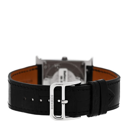 Hermes Stainless Steel Alligator Diamond Bezel Mother of Pearl 26mm Heure H Hour Quartz Watch Noir 3 of 5