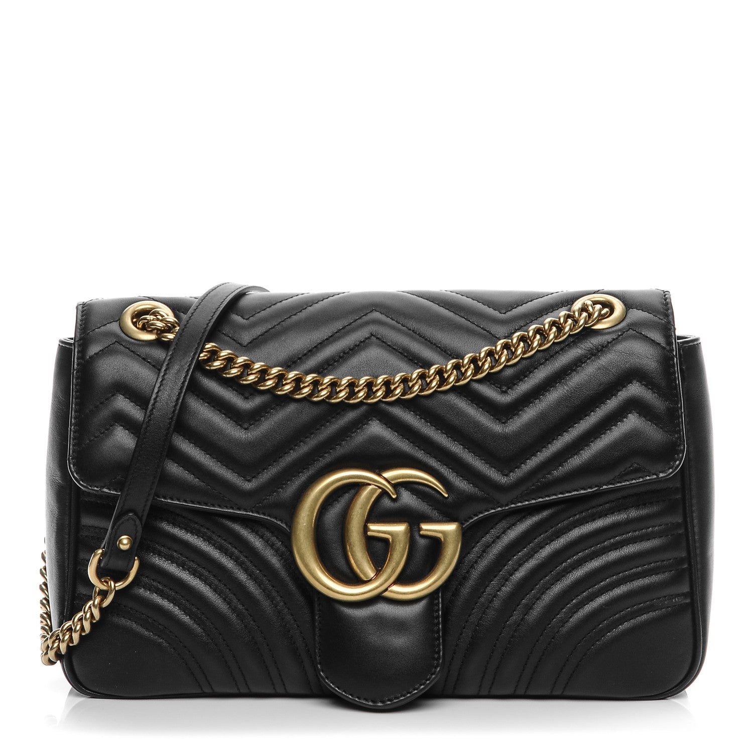 Gucci Calfskin Matelasse Medium GG Marmont Shoulder Bag Black 1 of 7