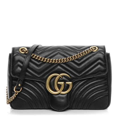 Gucci Calfskin Matelasse Medium GG Marmont Shoulder Bag Black 1 of 7